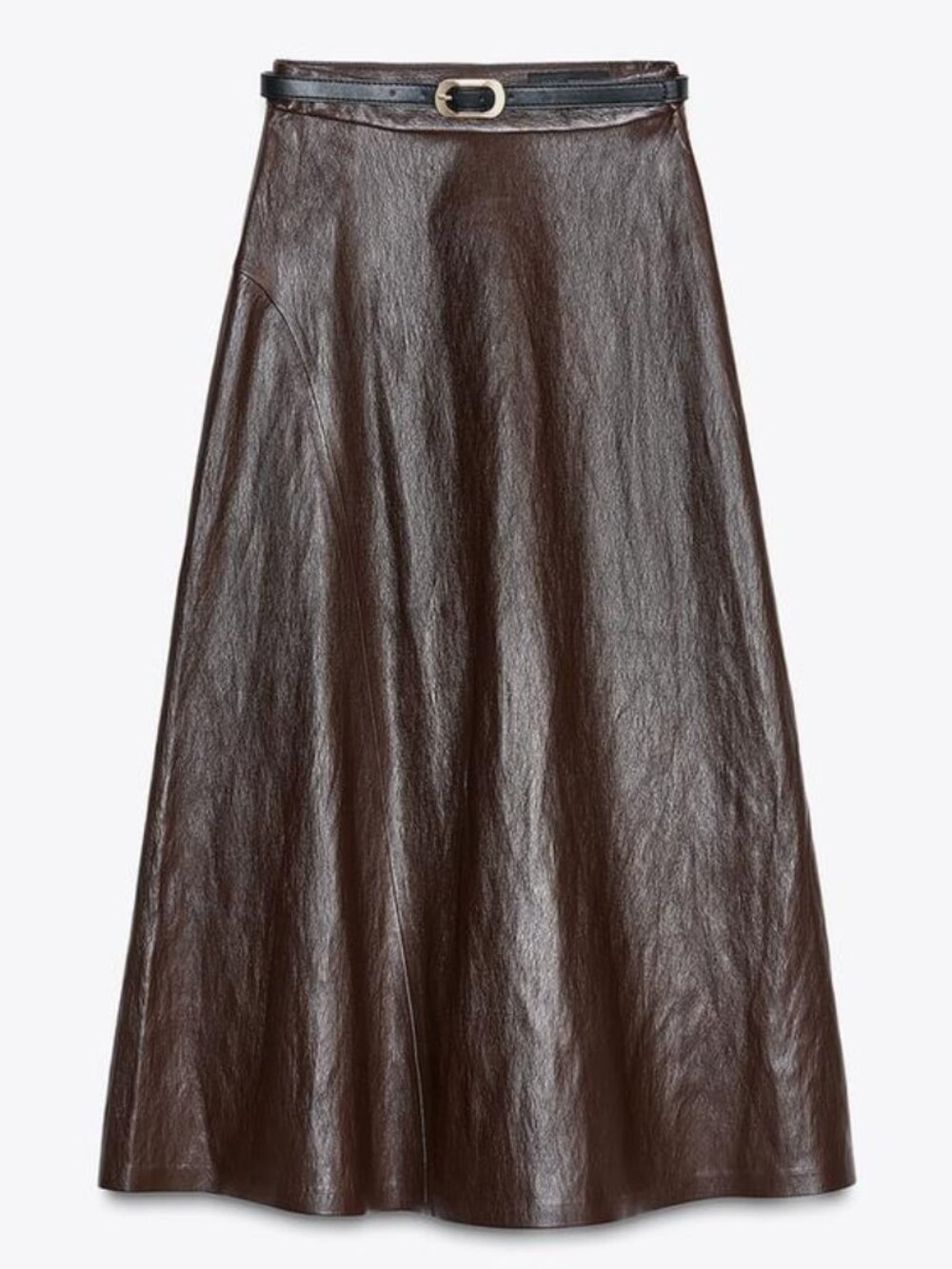 ZARA Brown Faux Leather Midi Skirt w/ Belt – XS – Never Worn